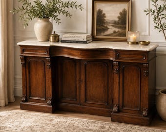 Victorian Mahogany Serpentine Sideboard with Grey Marble Top