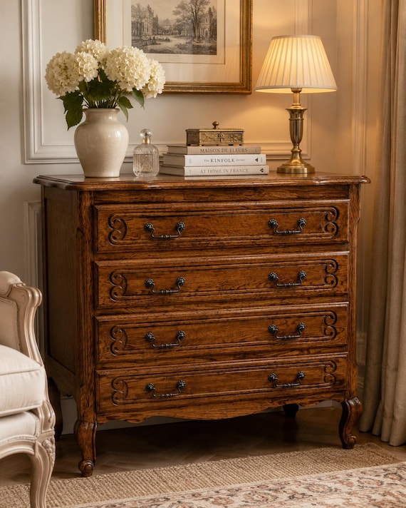 French carved ornate vintage chest of drawers