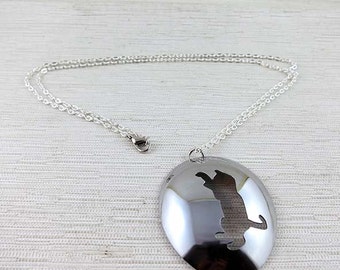 pRe-loved Collection - Upcycled Spoon Necklace with a playful kitten silhouette