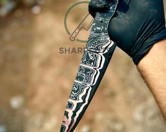 Handmade Copper Damascus Chef Knife Blank Blade with Leather Sheath