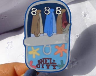 cartoon sardine from shell city sticker | glossy water resistant laminate | fan art from bubble buddy show with sponge | funny meme