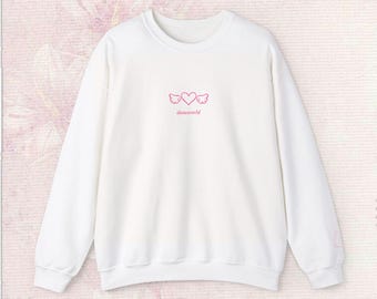 Pink Embroidered Heart Angel Wings Sweatshirt | Minimalist Crewneck | Customizable