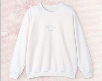Baby Blue Embroidered Heart Angel Wings Sweatshirt | Minimalist Crewneck | Customizable
