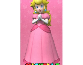 Princess Peach Towel, Custom Princess Peach Towel, Personalized Princess Peach Towel, Custom Super Mario Gift, Name Beach Towel