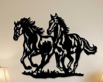 Running Horses Metal Wall Art, Equestrian Silhouette Decor