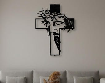 Décoration murale en métal croix de Jésus, décoration d'intérieur chrétienne