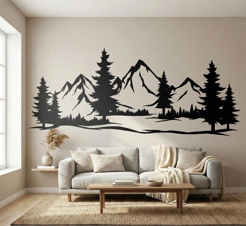 Mountain Forest Metal Wall Art • Nature Landscape Silhouette Decor ...