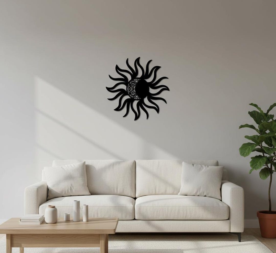 Sun and Moon Metal Wall Art, Celestial Black Iron Decor - Etsy