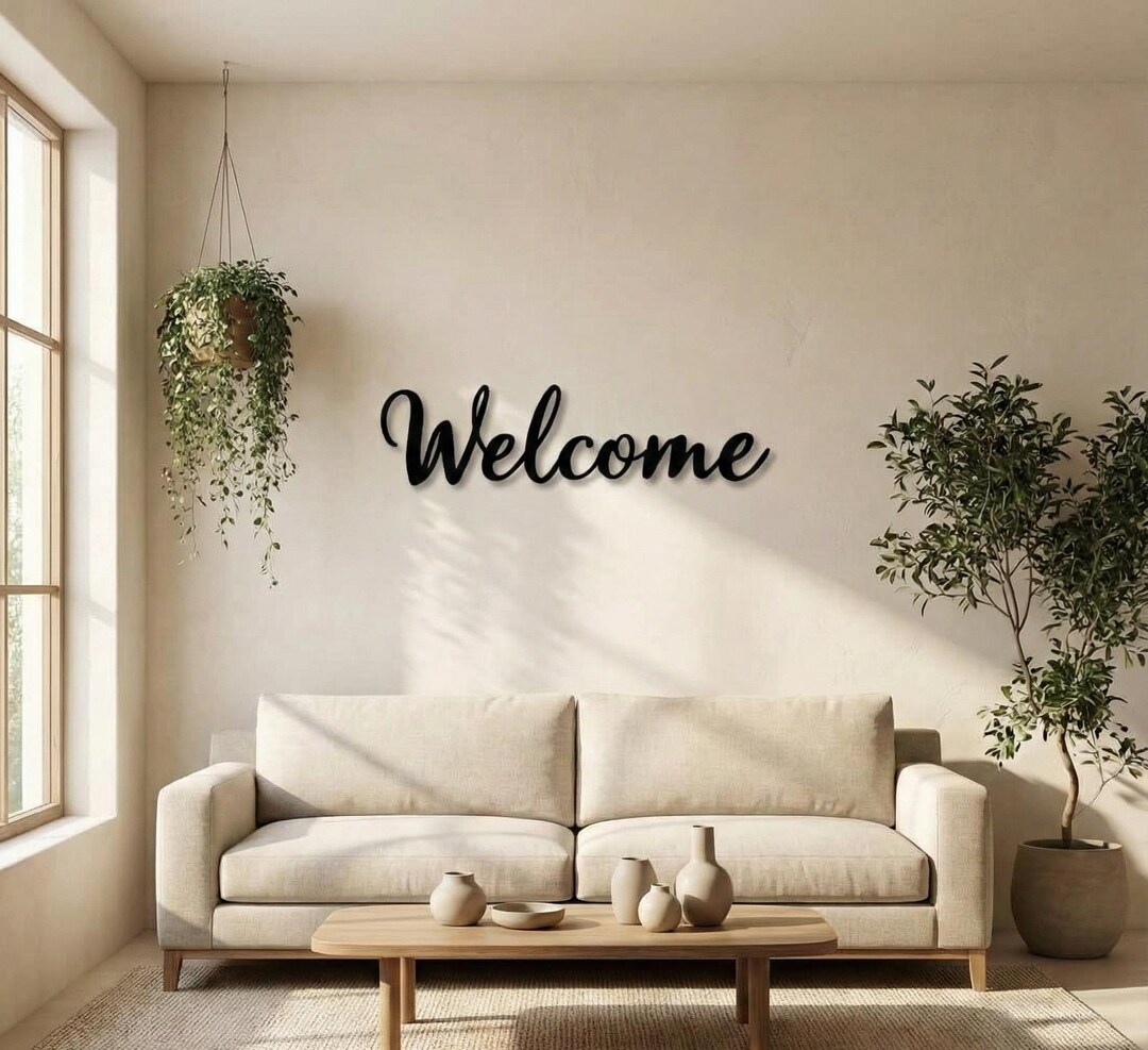 Welcomesign Decore Welcome Metal Wall Art Sign, Minimal Script Iron Wall Decor for ...