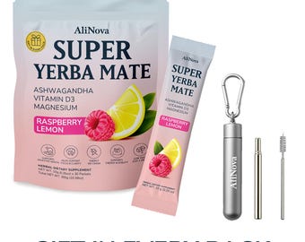 Yerba Mate Gift Set with Telescopic Straw | Raspberry Lemon Lemonade | Energy Tea Mix