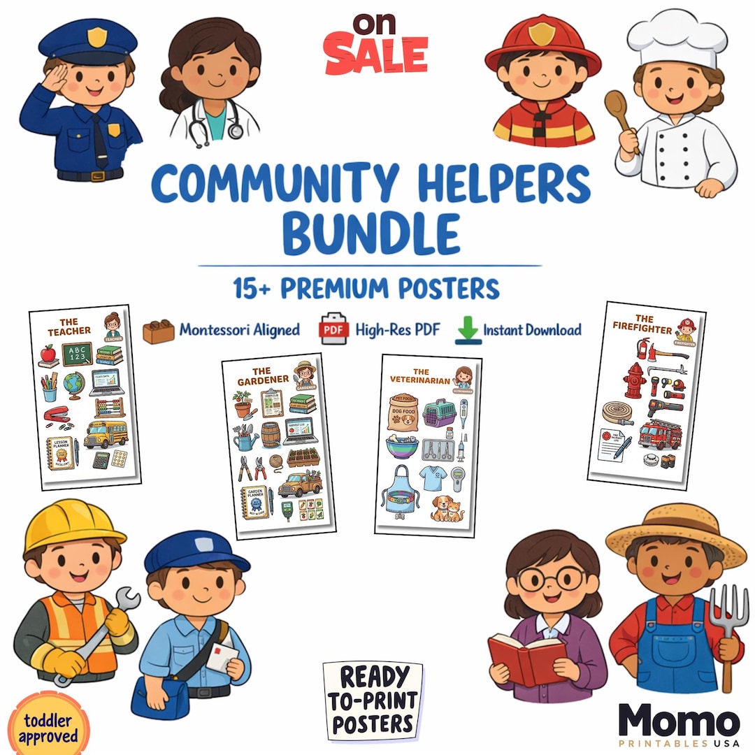 Community Helpers Tools Posters Bundle, Montessori Career Day Classroom ...