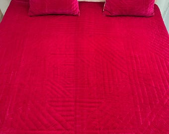 Fuchsia Samt Quilt: Handgenähte Tagesdecke, weiche Quilts wirft Decke