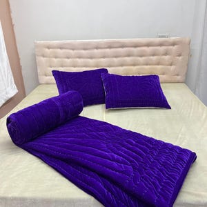 Luxury Purple Velvet Comforter – Hand-Stitched Quilt Bedding Set image 14