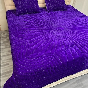 purple velvet comforter, luxury comforter set, velvet quilt set, hand stitched quilt, purple bedding set, velvet bedding, designer comforter, premium quilt set, soft velvet fabric, plush comforter, handmade quilt, elegant bedding, luxury bedroom decor, rich purple bedding, cozy bedding set, comforter with pillowcases, quilt with pillow covers, warm winter bedding, lightweight comforter, durable stitching, soft and breathable, modern bedroom bedding, royal look bedding, hotel style
