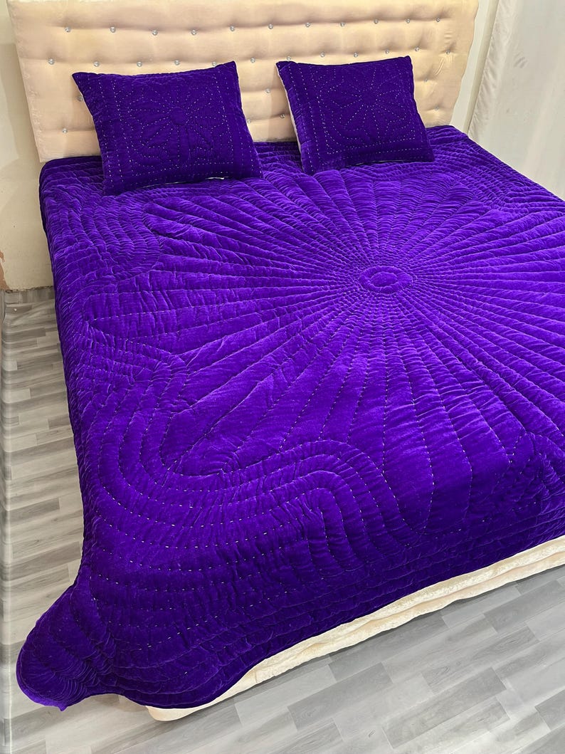 purple velvet comforter, luxury comforter set, velvet quilt set, hand stitched quilt, purple bedding set, velvet bedding, designer comforter, premium quilt set, soft velvet fabric, plush comforter, handmade quilt, elegant bedding, luxury bedroom decor, rich purple bedding, cozy bedding set, comforter with pillowcases, quilt with pillow covers, warm winter bedding, lightweight comforter, durable stitching, soft and breathable, modern bedroom bedding, royal look bedding, hotel style