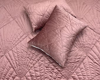 Handgenähtes Samt-Quilt-Set - Samtüberwurf - Tagesdecke mit Kissenbezügen