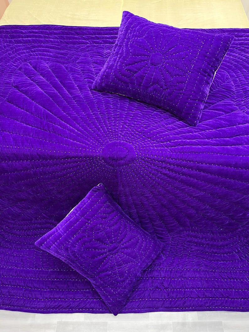 purple velvet comforter, luxury comforter set, velvet quilt set, hand stitched quilt, purple bedding set, velvet bedding, designer comforter, premium quilt set, soft velvet fabric, plush comforter, handmade quilt, elegant bedding, luxury bedroom decor, rich purple bedding, cozy bedding set, comforter with pillowcases, quilt with pillow covers, warm winter bedding, lightweight comforter, durable stitching, soft and breathable, modern bedroom bedding, royal look bedding, hotel style
