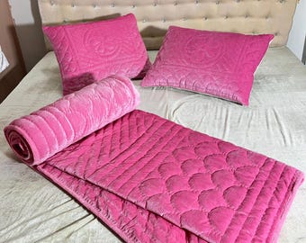 Baby Rosa Samt Quilt Tagesdecke - Handgenähtes Tröster Set, Modernes Dekor
