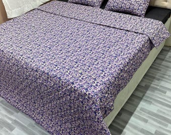 Handblockdruck-Baumwollquilt, handgenähte Königin Tagesdecke werfen, Blumenbettwäsche-Kissenbezüge