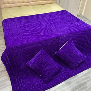 purple velvet comforter, luxury comforter set, velvet quilt set, hand stitched quilt, purple bedding set, velvet bedding, designer comforter, premium quilt set, soft velvet fabric, plush comforter, handmade quilt, elegant bedding, luxury bedroom decor, rich purple bedding, cozy bedding set, comforter with pillowcases, quilt with pillow covers, warm winter bedding, lightweight comforter, durable stitching, soft and breathable, modern bedroom bedding, royal look bedding, hotel style