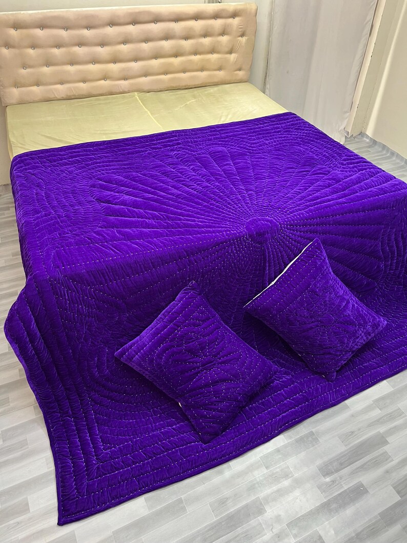 purple velvet comforter, luxury comforter set, velvet quilt set, hand stitched quilt, purple bedding set, velvet bedding, designer comforter, premium quilt set, soft velvet fabric, plush comforter, handmade quilt, elegant bedding, luxury bedroom decor, rich purple bedding, cozy bedding set, comforter with pillowcases, quilt with pillow covers, warm winter bedding, lightweight comforter, durable stitching, soft and breathable, modern bedroom bedding, royal look bedding, hotel style