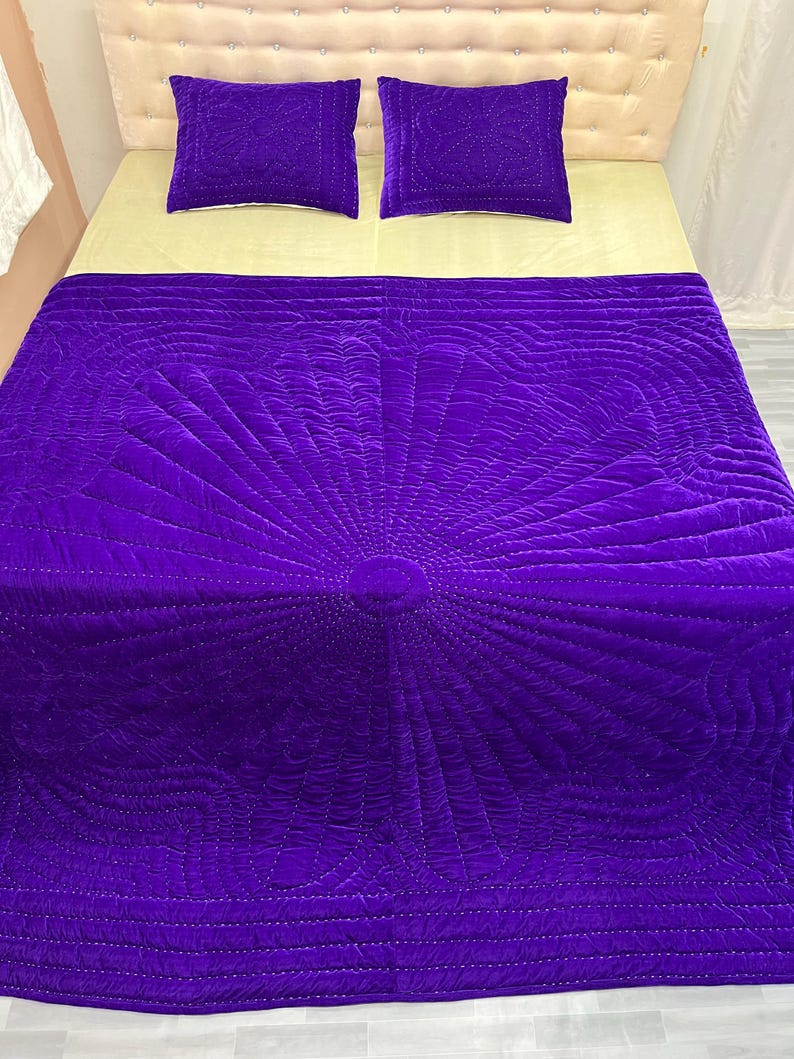 purple velvet comforter, luxury comforter set, velvet quilt set, hand stitched quilt, purple bedding set, velvet bedding, designer comforter, premium quilt set, soft velvet fabric, plush comforter, handmade quilt, elegant bedding, luxury bedroom decor, rich purple bedding, cozy bedding set, comforter with pillowcases, quilt with pillow covers, warm winter bedding, lightweight comforter, durable stitching, soft and breathable, modern bedroom bedding, royal look bedding, hotel style