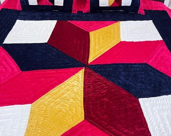 Samt Queen Quilt: Lone Star Patchwork Tröster Mit Kissenbezügen