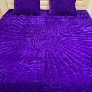 purple velvet comforter, luxury comforter set, velvet quilt set, hand stitched quilt, purple bedding set, velvet bedding, designer comforter, premium quilt set, soft velvet fabric, plush comforter, handmade quilt, elegant bedding, luxury bedroom decor, rich purple bedding, cozy bedding set, comforter with pillowcases, quilt with pillow covers, warm winter bedding, lightweight comforter, durable stitching, soft and breathable, modern bedroom bedding, royal look bedding, hotel style