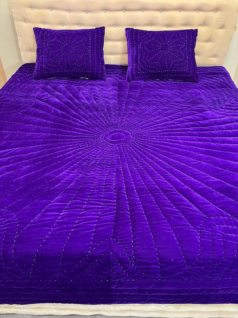 purple velvet comforter, luxury comforter set, velvet quilt set, hand stitched quilt, purple bedding set, velvet bedding, designer comforter, premium quilt set, soft velvet fabric, plush comforter, handmade quilt, elegant bedding, luxury bedroom decor, rich purple bedding, cozy bedding set, comforter with pillowcases, quilt with pillow covers, warm winter bedding, lightweight comforter, durable stitching, soft and breathable, modern bedroom bedding, royal look bedding, hotel style