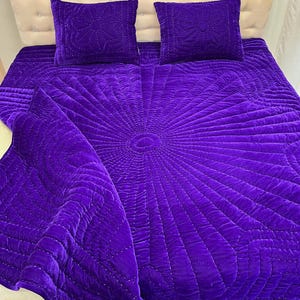 purple velvet comforter, luxury comforter set, velvet quilt set, hand stitched quilt, purple bedding set, velvet bedding, designer comforter, premium quilt set, soft velvet fabric, plush comforter, handmade quilt, elegant bedding, luxury bedroom decor, rich purple bedding, cozy bedding set, comforter with pillowcases, quilt with pillow covers, warm winter bedding, lightweight comforter, durable stitching, soft and breathable, modern bedroom bedding, royal look bedding, hotel style