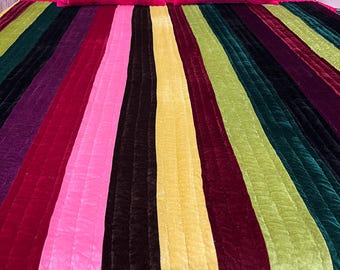 Handgemachte mehrfarbige Samt Königin Quilt: Patchwork Bettwäsche Set