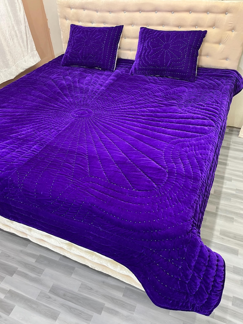 purple velvet comforter, luxury comforter set, velvet quilt set, hand stitched quilt, purple bedding set, velvet bedding, designer comforter, premium quilt set, soft velvet fabric, plush comforter, handmade quilt, elegant bedding, luxury bedroom decor, rich purple bedding, cozy bedding set, comforter with pillowcases, quilt with pillow covers, warm winter bedding, lightweight comforter, durable stitching, soft and breathable, modern bedroom bedding, royal look bedding, hotel style