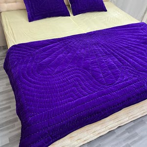 purple velvet comforter, luxury comforter set, velvet quilt set, hand stitched quilt, purple bedding set, velvet bedding, designer comforter, premium quilt set, soft velvet fabric, plush comforter, handmade quilt, elegant bedding, luxury bedroom decor, rich purple bedding, cozy bedding set, comforter with pillowcases, quilt with pillow covers, warm winter bedding, lightweight comforter, durable stitching, soft and breathable, modern bedroom bedding, royal look bedding, hotel style