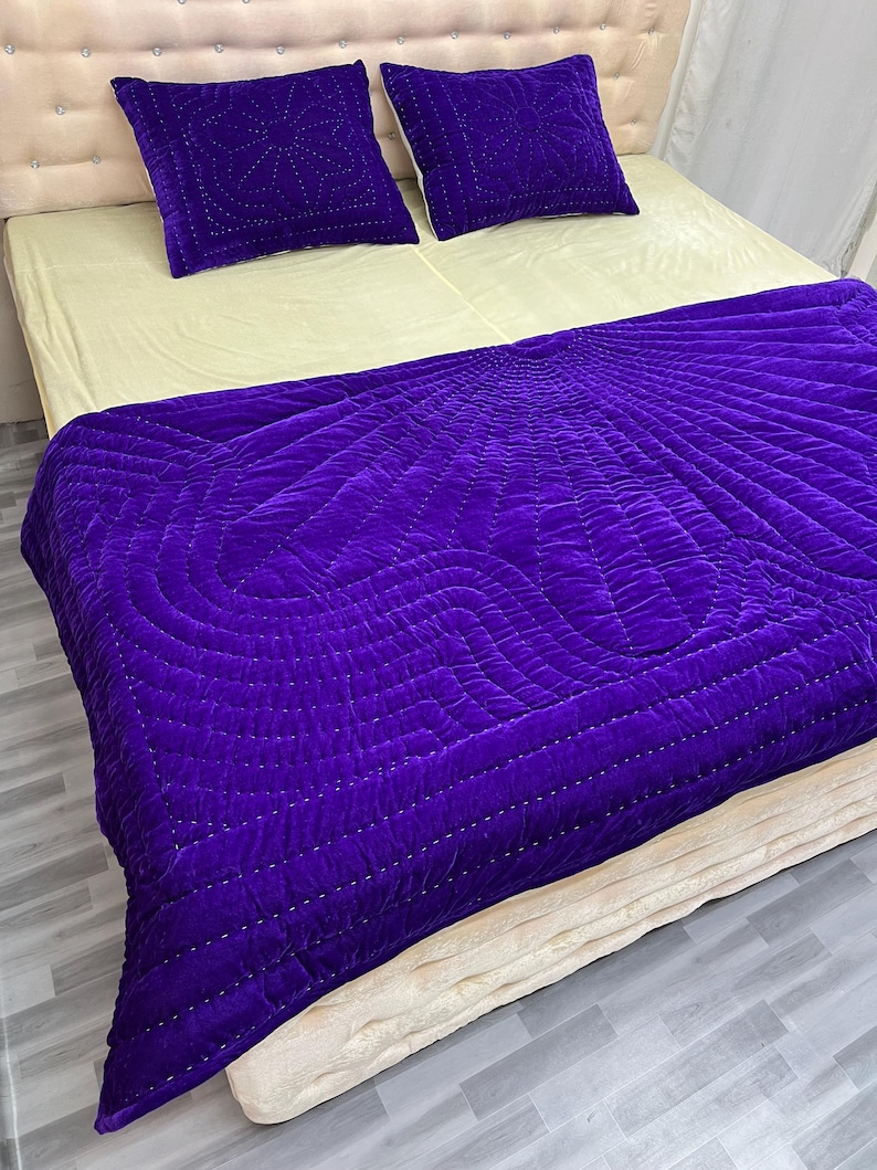 purple velvet comforter, luxury comforter set, velvet quilt set, hand stitched quilt, purple bedding set, velvet bedding, designer comforter, premium quilt set, soft velvet fabric, plush comforter, handmade quilt, elegant bedding, luxury bedroom decor, rich purple bedding, cozy bedding set, comforter with pillowcases, quilt with pillow covers, warm winter bedding, lightweight comforter, durable stitching, soft and breathable, modern bedroom bedding, royal look bedding, hotel style