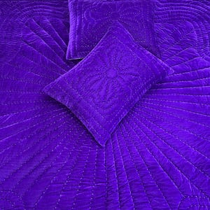 purple velvet comforter, luxury comforter set, velvet quilt set, hand stitched quilt, purple bedding set, velvet bedding, designer comforter, premium quilt set, soft velvet fabric, plush comforter, handmade quilt, elegant bedding, luxury bedroom decor, rich purple bedding, cozy bedding set, comforter with pillowcases, quilt with pillow covers, warm winter bedding, lightweight comforter, durable stitching, soft and breathable, modern bedroom bedding, royal look bedding, hotel style