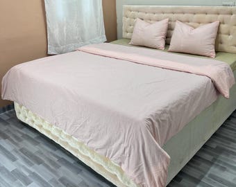 Eleganter, taubenblauer Bettbezug aus 100% Baumwolle, mit Reißverschluss
