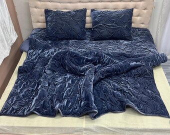 Samt gestepptes Bettwäsche-Set - purpurgraues Quastentröster, Pick Stitch Quilts