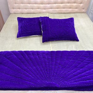 purple velvet comforter, luxury comforter set, velvet quilt set, hand stitched quilt, purple bedding set, velvet bedding, designer comforter, premium quilt set, soft velvet fabric, plush comforter, handmade quilt, elegant bedding, luxury bedroom decor, rich purple bedding, cozy bedding set, comforter with pillowcases, quilt with pillow covers, warm winter bedding, lightweight comforter, durable stitching, soft and breathable, modern bedroom bedding, royal look bedding, hotel style