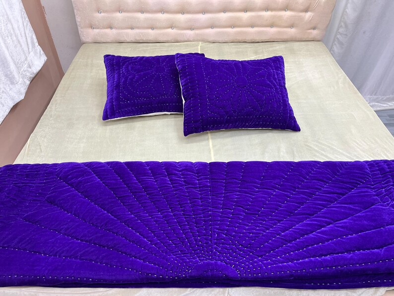 purple velvet comforter, luxury comforter set, velvet quilt set, hand stitched quilt, purple bedding set, velvet bedding, designer comforter, premium quilt set, soft velvet fabric, plush comforter, handmade quilt, elegant bedding, luxury bedroom decor, rich purple bedding, cozy bedding set, comforter with pillowcases, quilt with pillow covers, warm winter bedding, lightweight comforter, durable stitching, soft and breathable, modern bedroom bedding, royal look bedding, hotel style