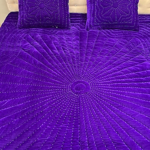 purple velvet comforter, luxury comforter set, velvet quilt set, hand stitched quilt, purple bedding set, velvet bedding, designer comforter, premium quilt set, soft velvet fabric, plush comforter, handmade quilt, elegant bedding, luxury bedroom decor, rich purple bedding, cozy bedding set, comforter with pillowcases, quilt with pillow covers, warm winter bedding, lightweight comforter, durable stitching, soft and breathable, modern bedroom bedding, royal look bedding, hotel style