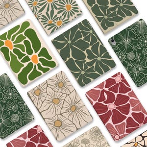Étui iPad bohème fleuri, coque minimaliste à motif botanique, protection iPad moderne aux tons naturels, cadeau pour elle