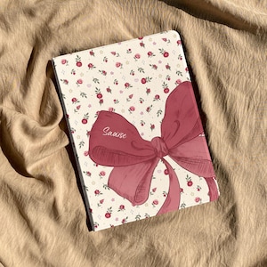 Cream Ditsy Pink Rose Big Bow iPad Case, Vintage Romantic Ribbon Bow Tablet Case for iPad Air Pro Mini