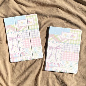 Pastel Patchwork iPad Case, Cute Bow Tablet Cover, Vintage Floral Pattern iPad Protector, Soft Aesthetic Design, Gift For Her