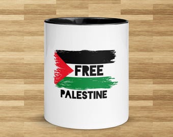 Free Palestine Tasse mit schwarzem Griff