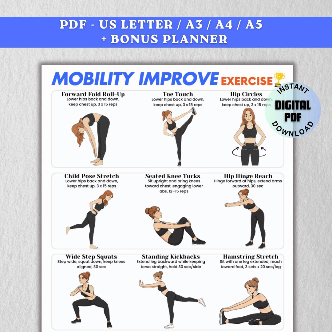 Mobility Improvement Exercise Chart: PDF Digital Download, Full Body ...