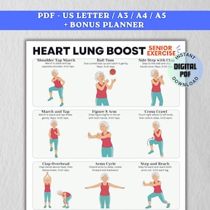 Elderly Heart and Lung Exercise Poster Printable: PDF Digital Download, Senior Workout Routines, Lung Boost Exercises, Heart Workout at Home
