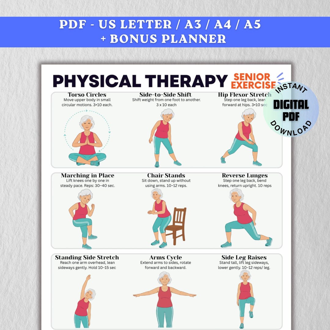 Physical Therapy Exercise Chart for Seniors: PDF Digital Download ...