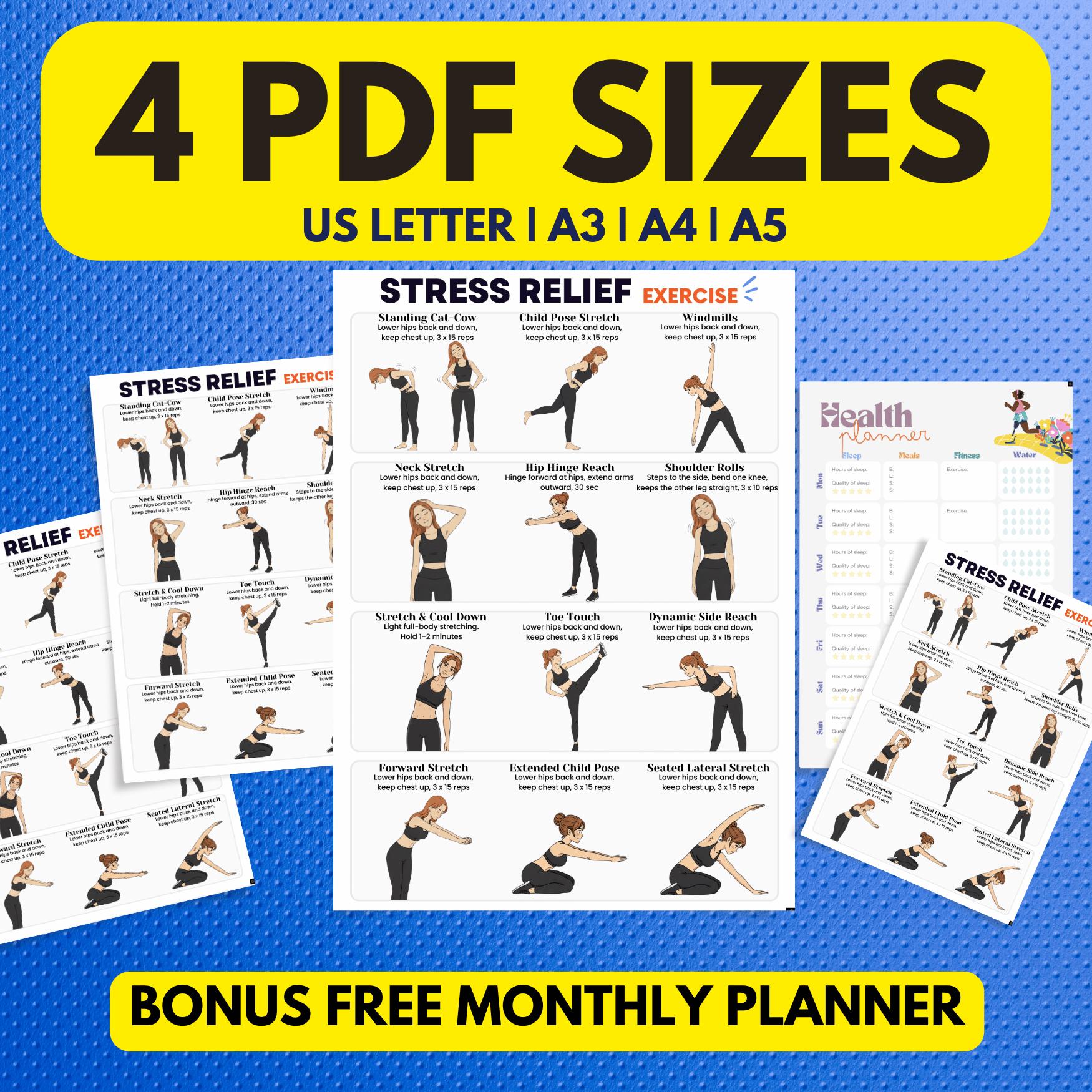 Relaxation Exercise Chart Stress Relief Exercise Chart Printable, Home Fitness Poster, Fitness ...