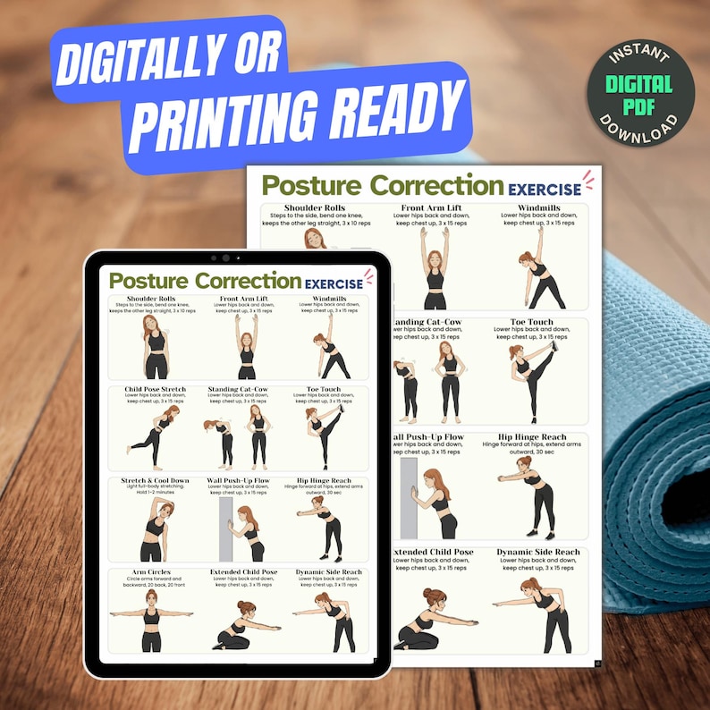 Posture Correction Exercise Chart: PDF Digital Download, Joint Mobility ...