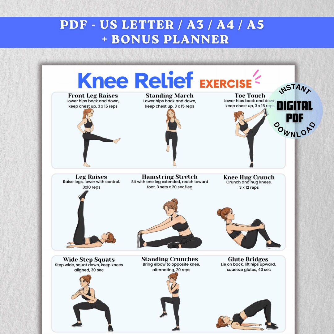 Knee Rehab Program.pdf Knee Friendly Exercise Chart: PDF Digital Download, Knee Pain Relief ...